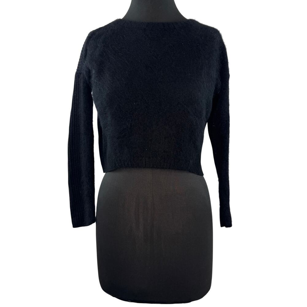 Alice + Olivia Black Crop Sweater Wool Angora Ribbed Knit Crew Size XS 0/2
